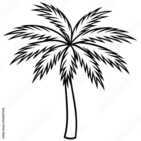 Fototapeta Palm Tree with Slim Trunk and Fanned Leaves – Clean Line Art Style