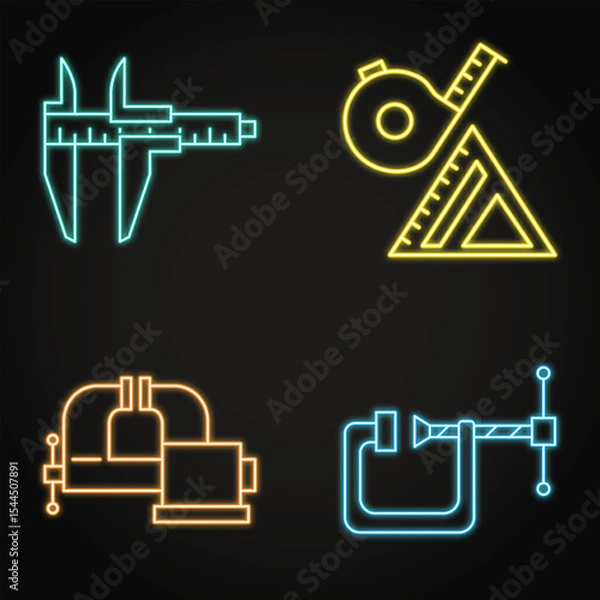 Obraz Carpenter tools neon icon set