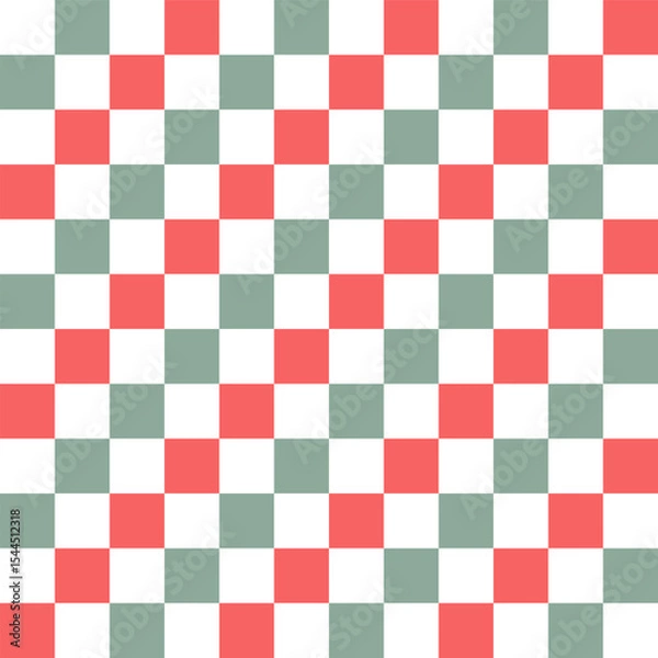 Fototapeta Checkerboard in traditional for Christmas retro green and red colour scheme vector seamless pattern. Geometric abstract background. Perfect for holiday wrapping paper, party decor, textiles, greeting