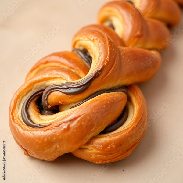 Fototapeta Deliciously twisted Polish babka pastry with rich chocolate swirls and a golden crust on a neutral background