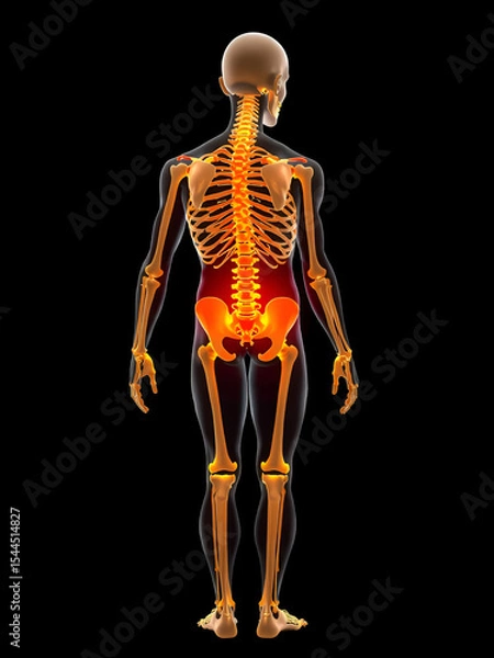 Fototapeta Human Anatomy Showing Back and Hip Pain with Skeletal Structure