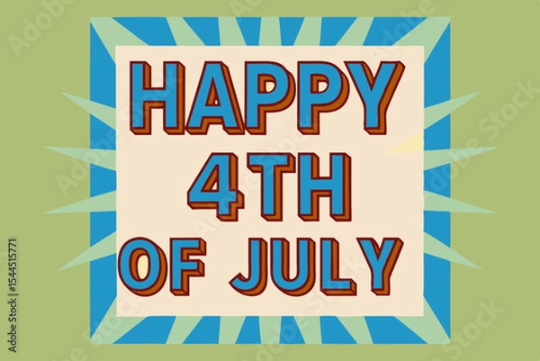 Obraz Retro 4th of July greeting card vector with starburst background and bold font