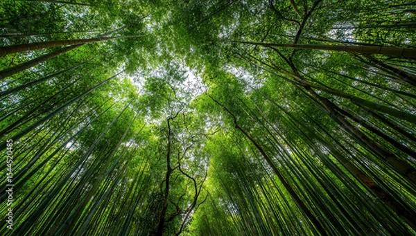 Fototapeta Mysterious beauty of bamboo forest in Arashiyama inviting nature's serenity beneath a canopy of green
