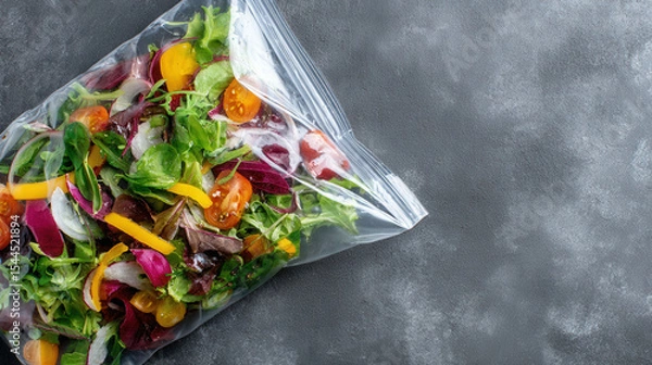 Fototapeta Vibrant salad mix in a clear zipper bag offers a fresh and healthy touch for meals and snacks