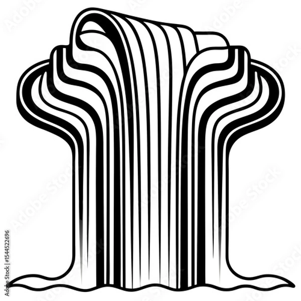 Fototapeta Cascading Waterfall with Layered Lines and Flowing Curves – Line Art Illustration