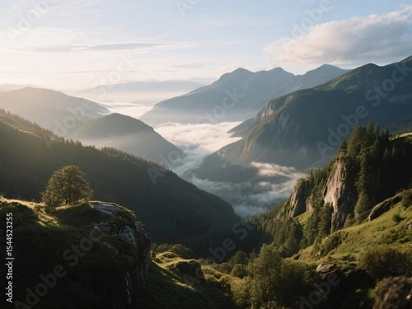 Obraz Sunlit Green Mountain Valley