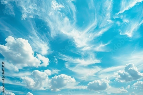 Obraz Photo of Toned blue cloudy sky in daytime. Background texture for backdrops or mapping