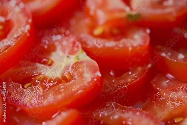 Obraz Close-up of fresh tomato slices in vibrant red hues. AI generated