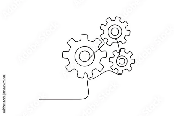 Fototapeta Gear Mechanism continuous one line drawing minimalism design