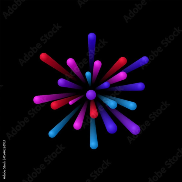 Fototapeta Shining rays on dark background. Holiday firework effect.