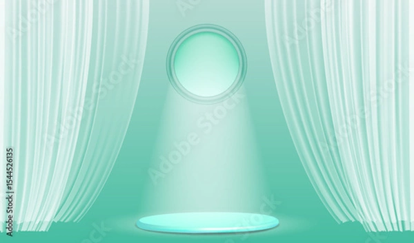 Fototapeta Realistic stage with light beam and curtains
