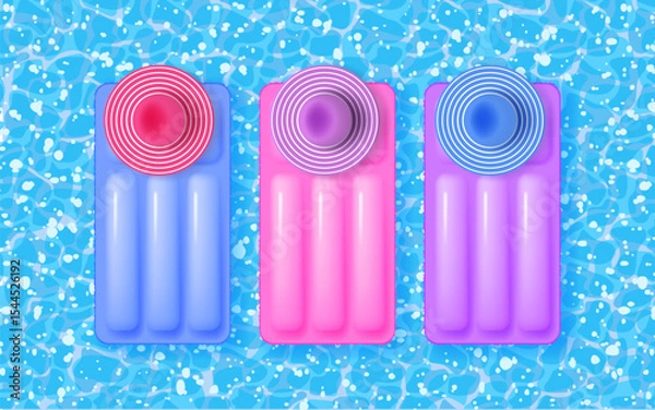 Fototapeta Color air mattresses and beach hats