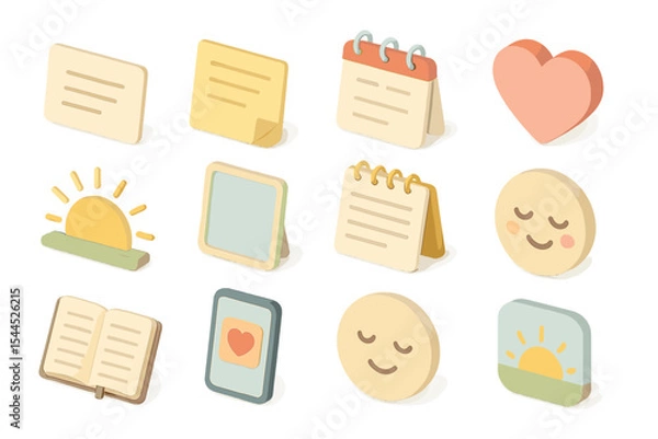 Fototapeta Colorful 3d icons of stationery and emojis with playful designs