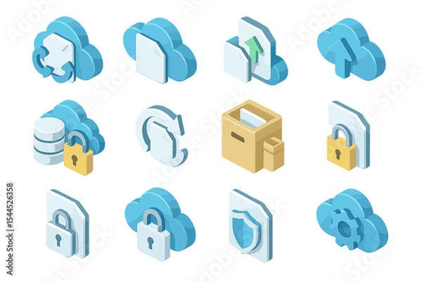 Fototapeta Cloud computing security icons with data protection and backup symbols