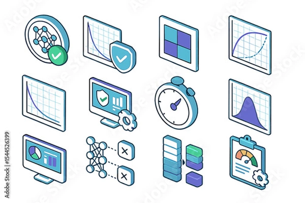 Fototapeta Data analysis icons collection featuring graphs and diagrams