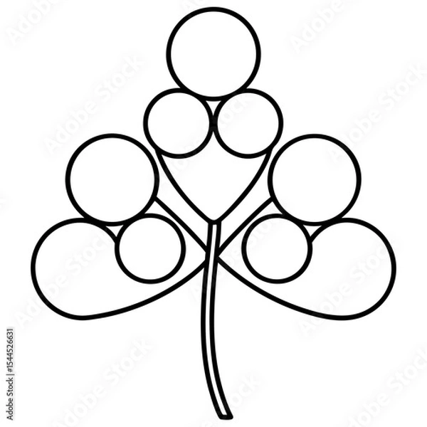 Fototapeta Three-Leaf Clover with Round Leaves – Line Art Illustration