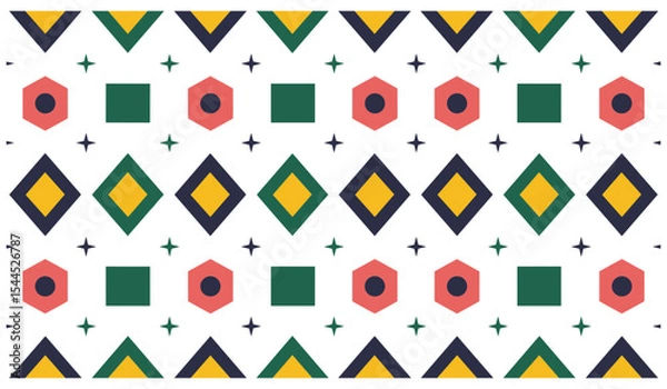 Fototapeta Geometric abstract pattern with yellow, green, and coral shapes