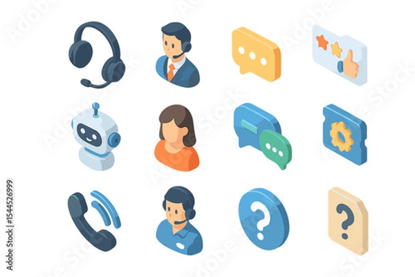 Fototapeta Isometric customer support icons with diverse communication elements