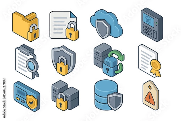 Fototapeta Secure technology icons featuring cloud storage, data protection, and encryption