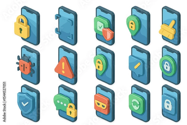 Fototapeta Colorful mobile security icons displayed on digital screens