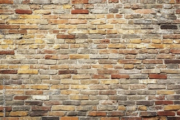 Obraz Rustic brick wall with weathered texture and aging mortar. AI generated