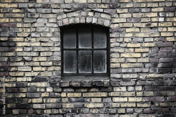 Obraz Vintage window on weathered brick wall. AI generated