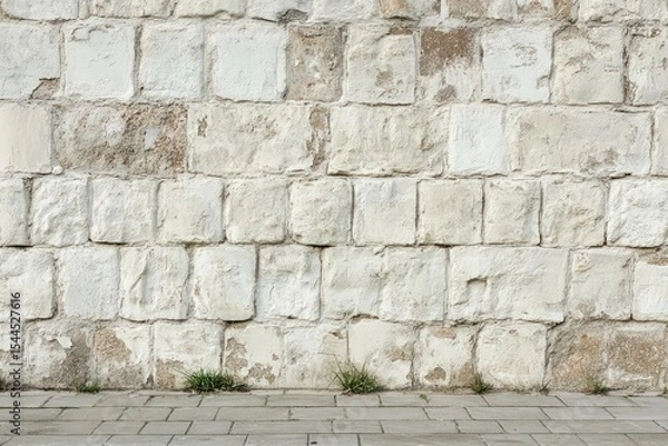 Obraz Weathered stone wall with sidewalk at base. AI generated