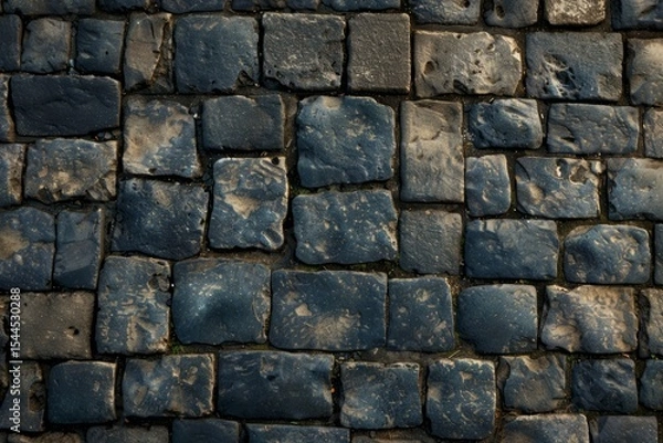Obraz Photo of European cobble stone paving surface. Background texture for backdrops or mapping