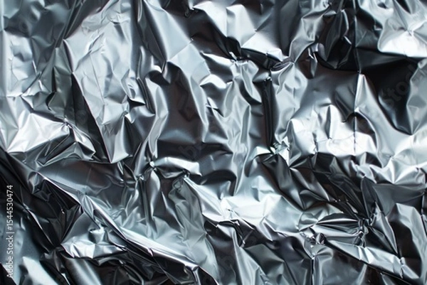 Obraz Photo of Silver chrome color crumpled aluminum foil. Background texture for backdrops or mapping