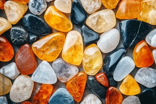 Obraz Colorful polished gemstones in close-up view. AI generated