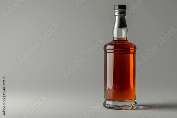 Obraz Whisky or cognac alcohol glass bottle on table with a dark grey background. Professional photo