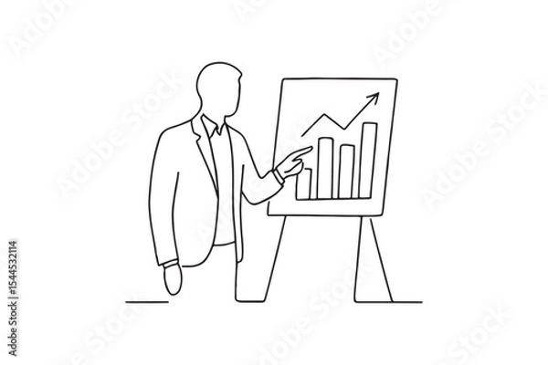 Fototapeta Person pointing to chart continuous one line drawing minimalism design