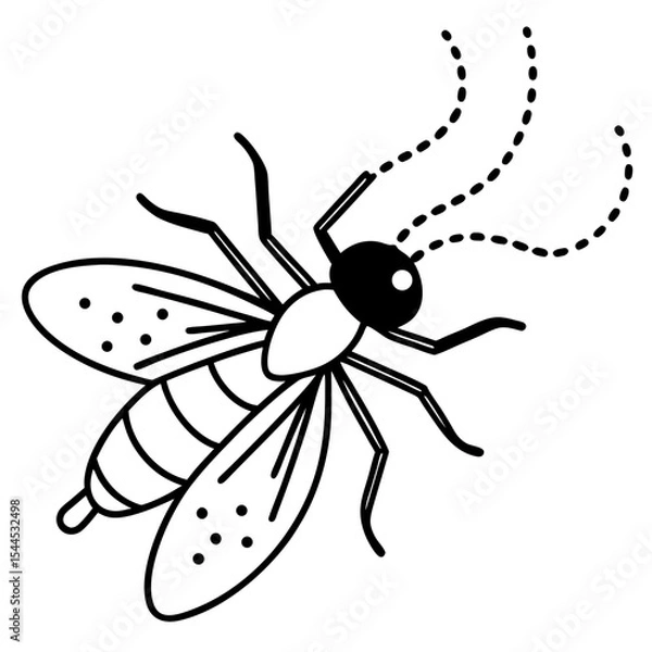 Fototapeta Small Insect with Glowing Tail – Dotted and Solid Line Art Illustration