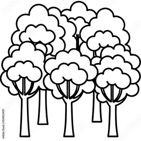 Fototapeta Cluster of Trees with Overlapping Outlines and Varying Heights – Line Art Illustration
