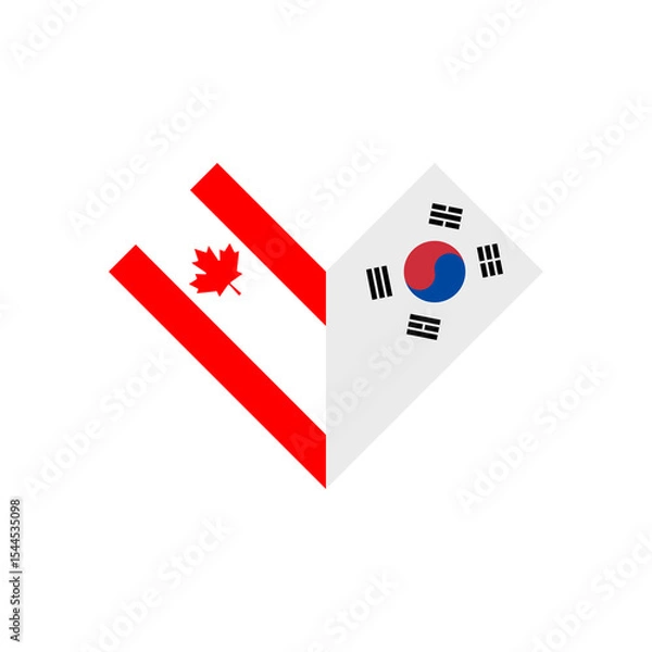 Fototapeta friendship concept. heart shape icon of canada and south korea flags. vector illustration isolated on white background