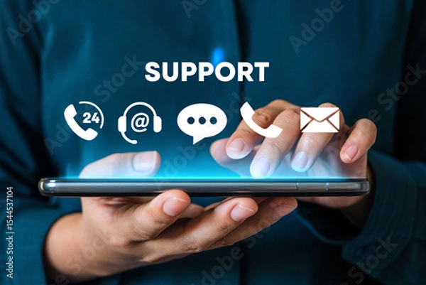 Fototapeta Person using a smartphone to access customer support options online