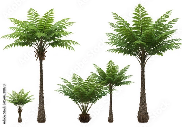 Fototapeta Tree fern plants collection isolated on transparent background