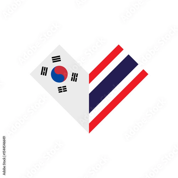 Fototapeta friendship concept. heart shape icon of south korea and thailand flags. vector illustration isolated on white background