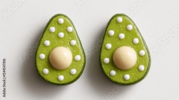 Fototapeta Pair of cute, decorated avocado with polka dot icing, isolated on a white background