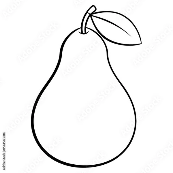 Fototapeta Elegant Pear with Subtle Stem and Leaf – Minimal Line Art Illustratio