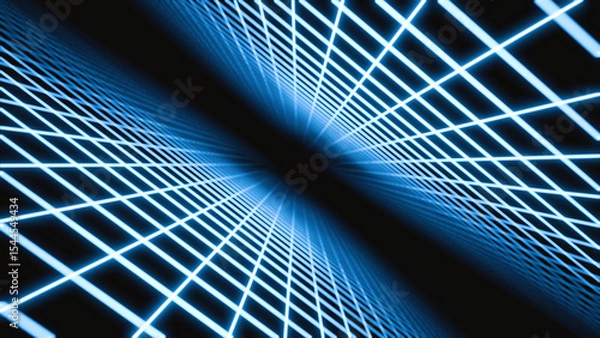 Obraz 3D rendering, abstract sci-fi grid or wireframe footage high tech space retro animation blue neon grid.
