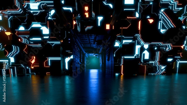 Obraz 3D rendering grunge sci-fi concrete background cyber empty studio.