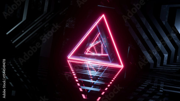 Obraz 3D rendering, abstract background with blue and pink neon