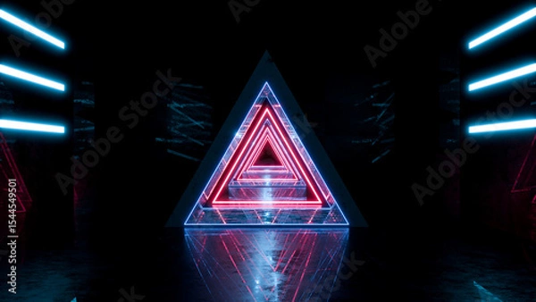 Obraz 3D rendering, abstract background with blue and pink neon