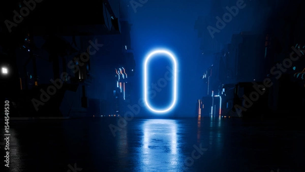 Obraz 3D rendering, abstract background with blue neon
