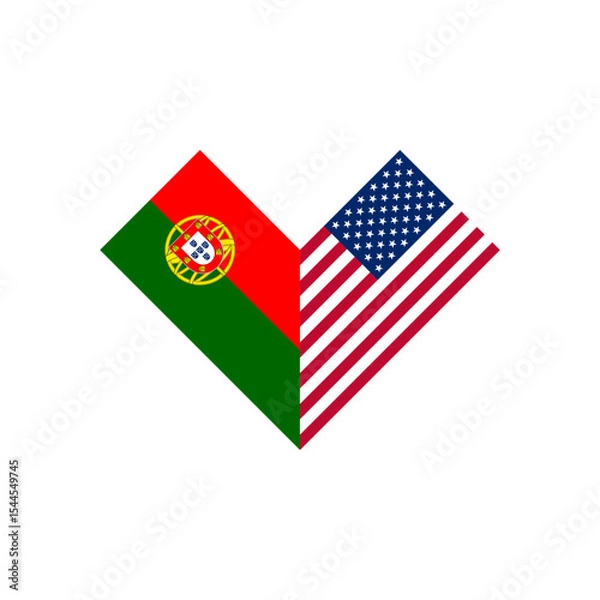 Fototapeta friendship concept. heart shape icon with portugal and american flags. vector illustration isolated on white background