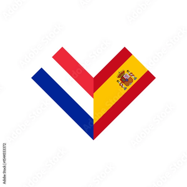 Fototapeta friendship concept. heart shape icon of france and spain flags. vector illustration isolated on white background