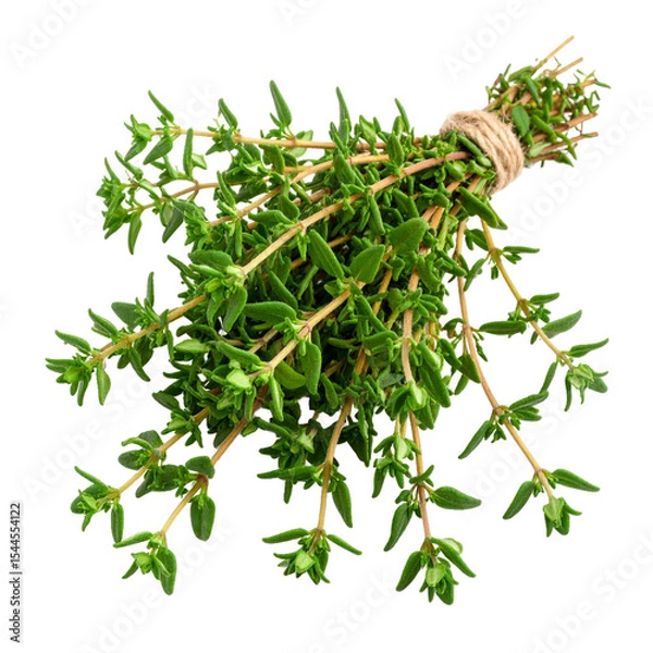 Obraz Fragrant thyme sprigs bundled together, ready for culinary use on transparent background
