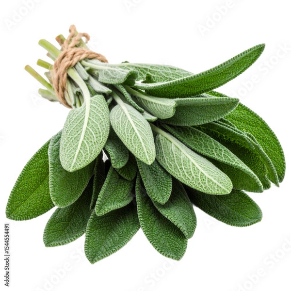 Obraz Freshly harvested sage bunch, aromatic culinary herb ingredient on transparent background