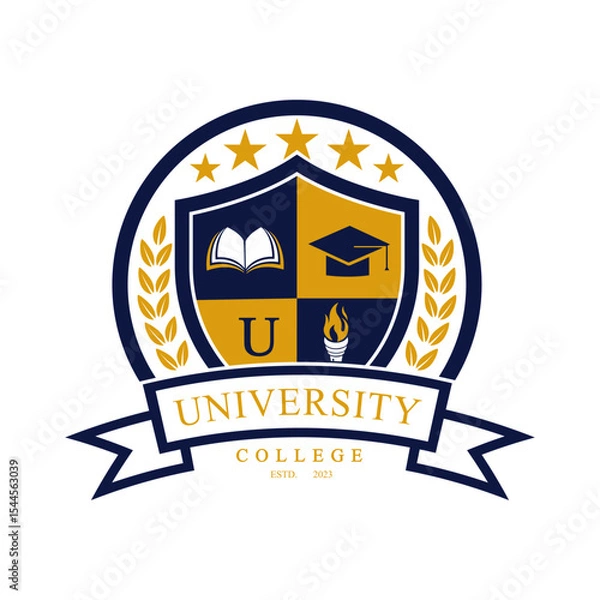 Fototapeta University college school badge logo design vector image. Education badge logo design. University high school emblem
